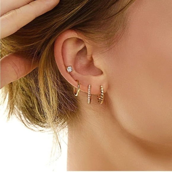 Gold 14k Gold Plated Hoop Stud 8pc CZ Earrings Set - Picture 1 of 3